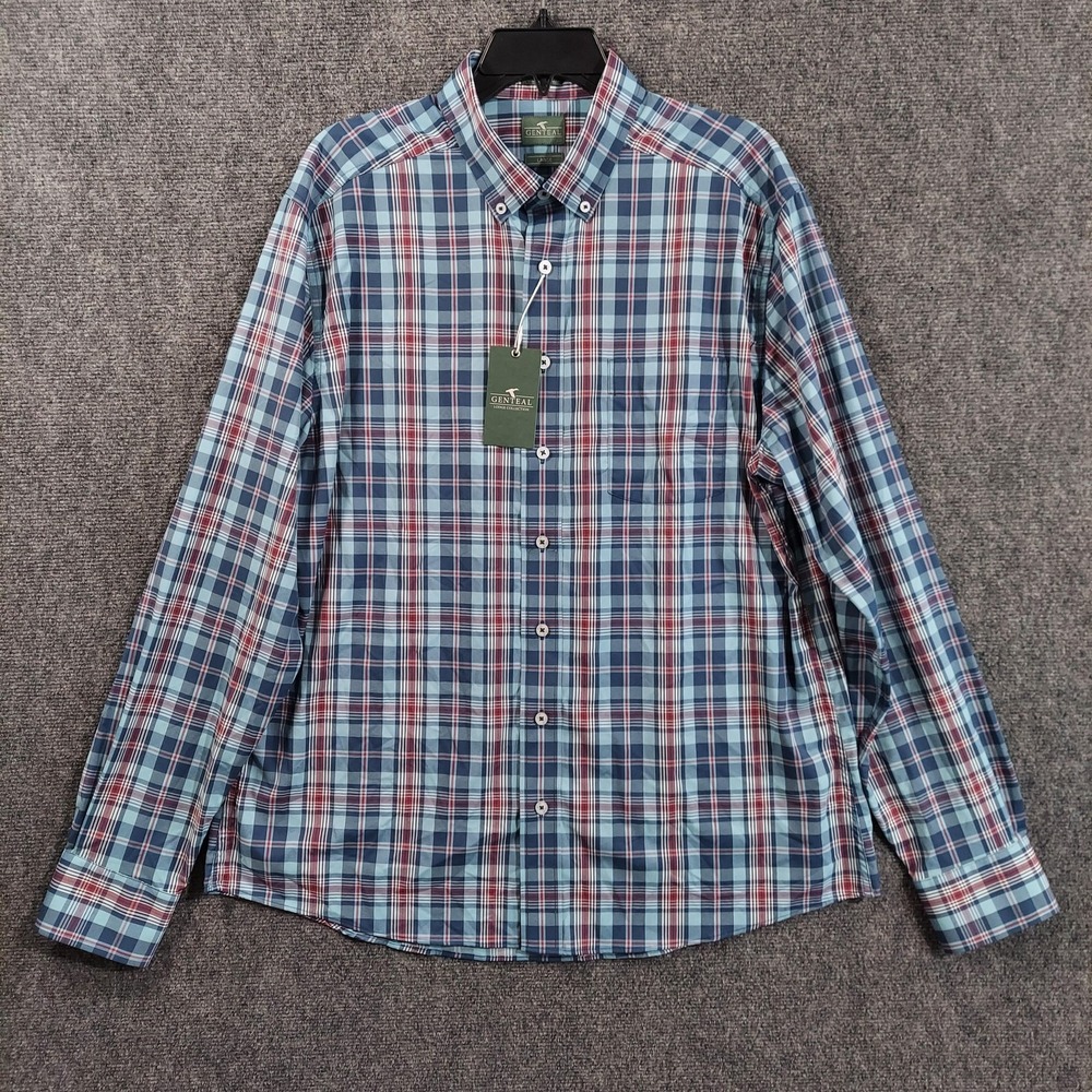Genteal Shirt Mens Large Blue Plaid Long Sleeve Untucked Performance Button Up